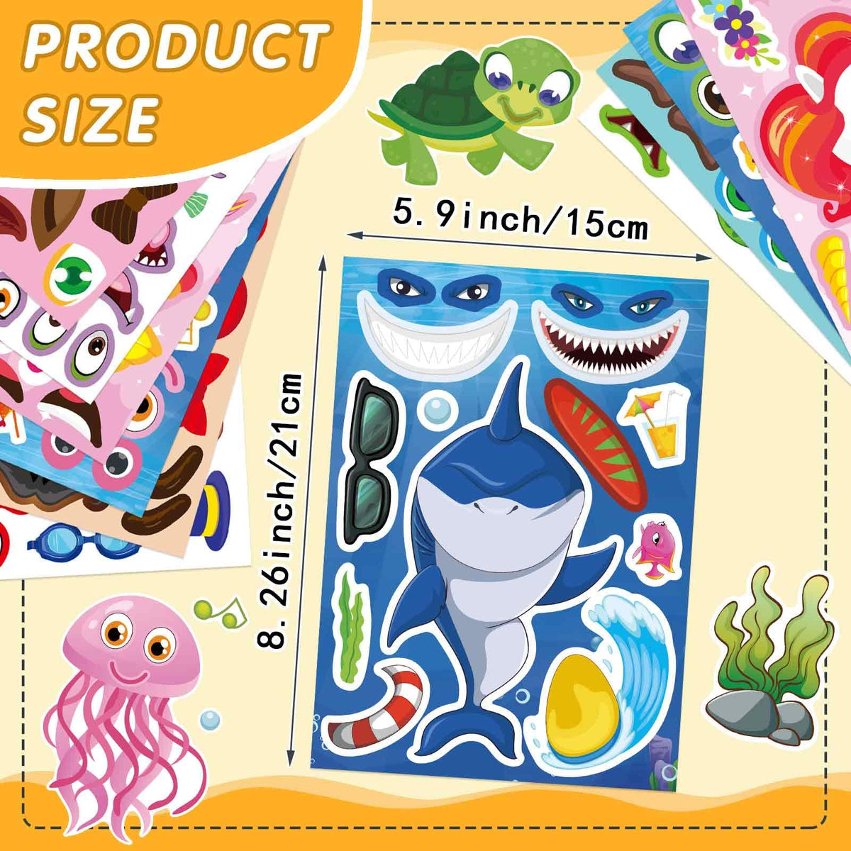 OTAITY 24 Sheets Make a Face Stickers for Kids – Sea Animals, Horses, Dinosaurs, Unicorns