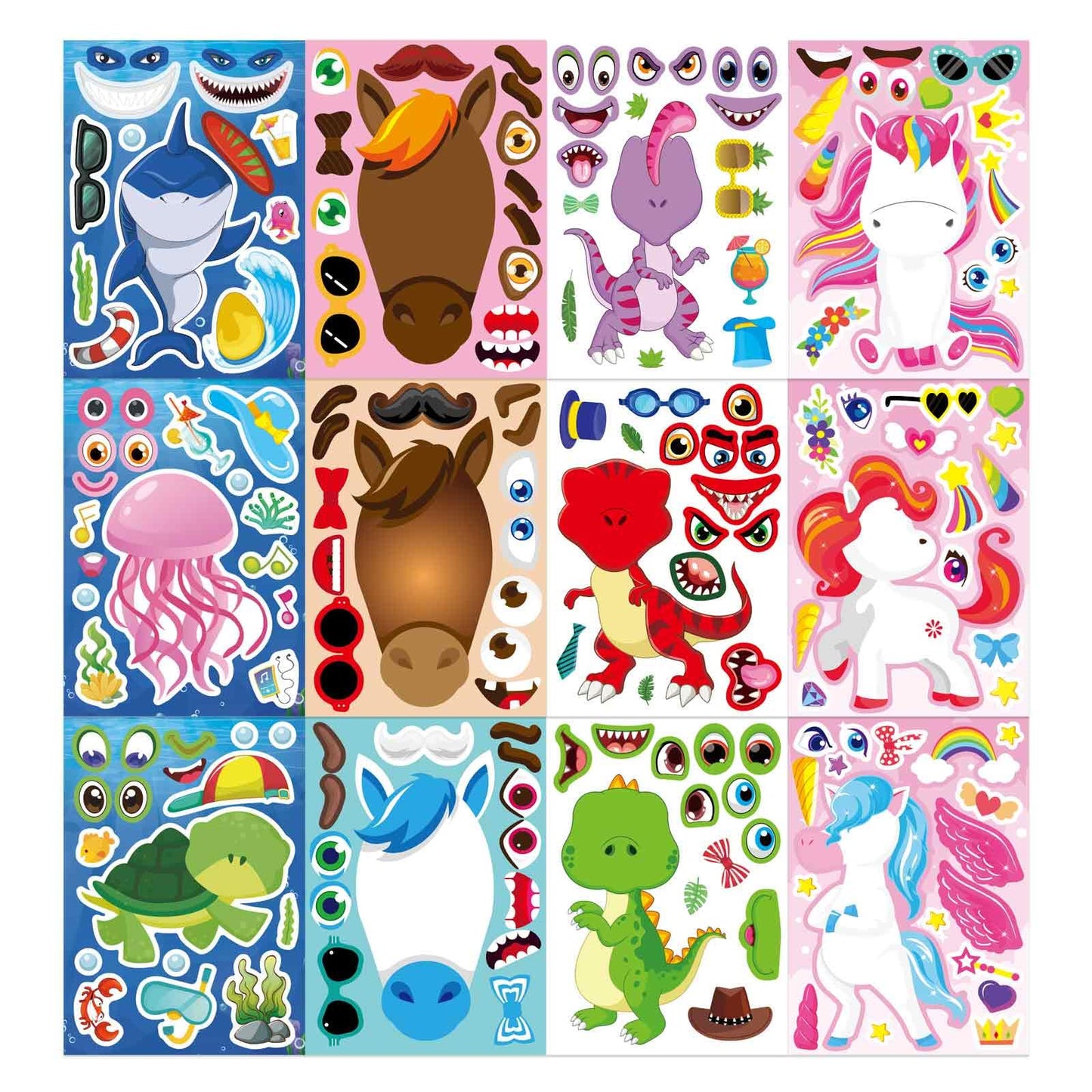 OTAITY 24 Sheets Make a Face Stickers for Kids – Sea Animals, Horses, Dinosaurs, Unicorns