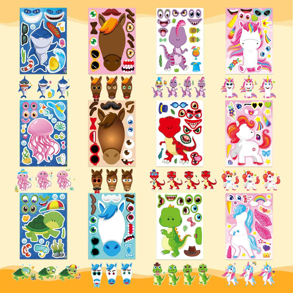 OTAITY 24 Sheets Make a Face Stickers for Kids – Sea Animals, Horses, Dinosaurs, Unicorns
