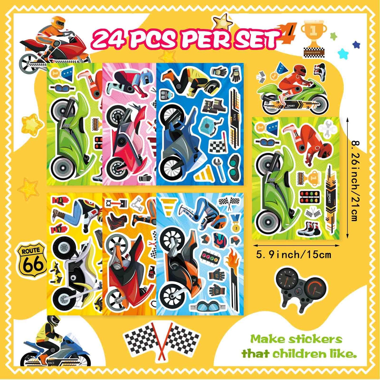 OTAITY 24 Sheets Motorcycle Stickers for Kids – Motocross Craft Set