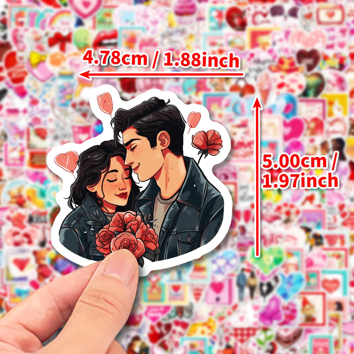 OTAITY 300 Pcs Valentine's Day Stickers - Waterproof Pink Heart Vinyl for Water Bottles, Laptops & Gifts