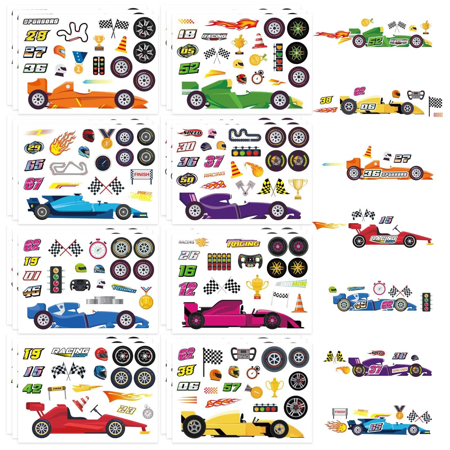 OTAITY 24 Sheets Race Car Sticker Set for Kids – Waterproof DIY Race Car Stickers & Party Favors