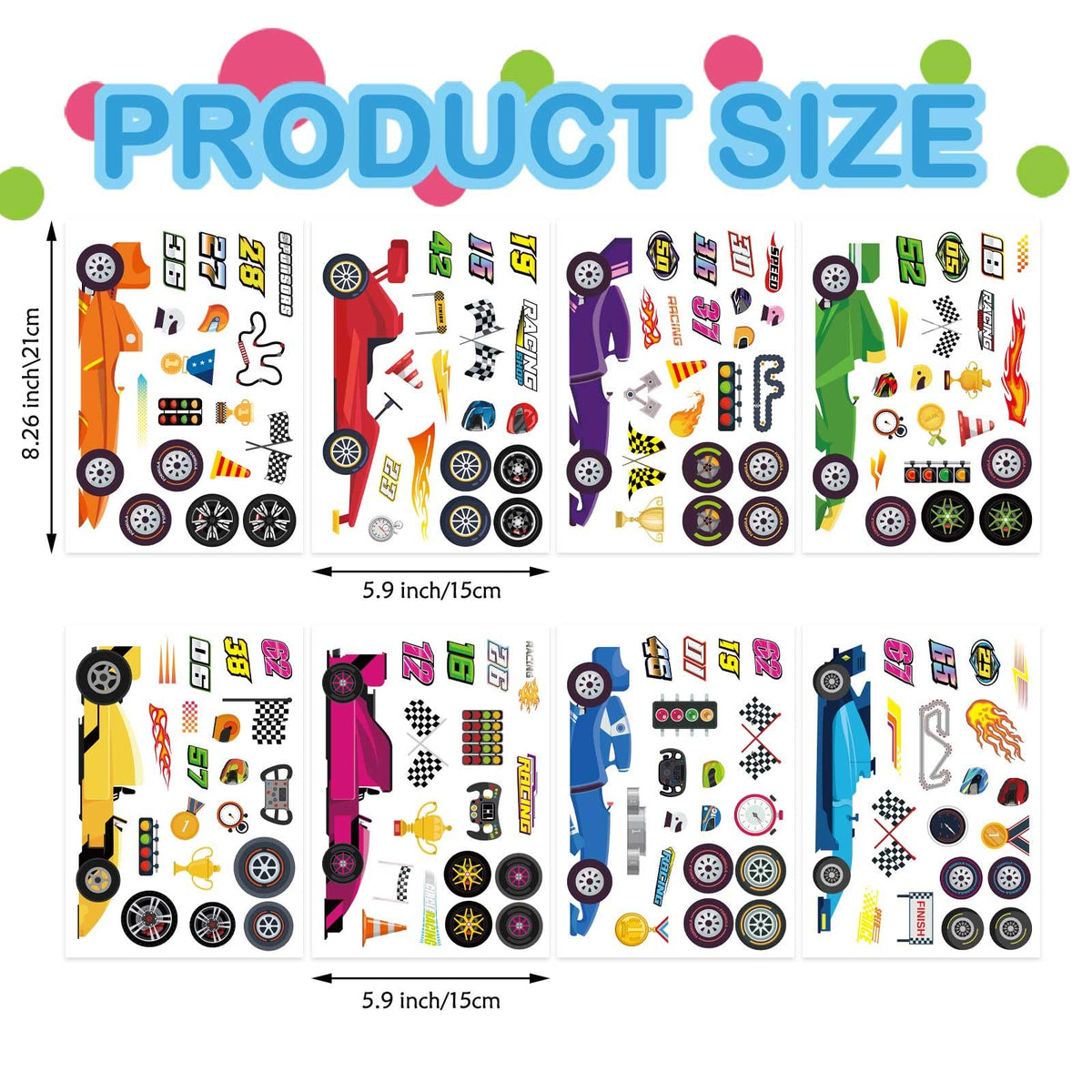 OTAITY 24 Sheets Race Car Sticker Set for Kids – Waterproof DIY Race Car Stickers & Party Favors