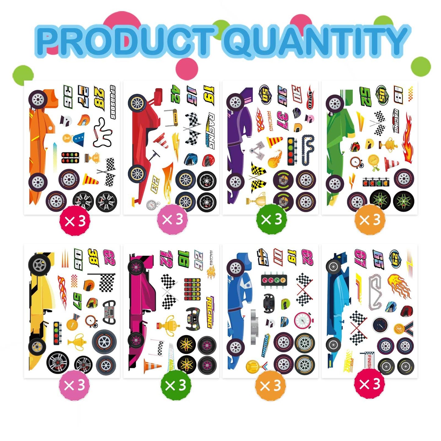 OTAITY 24 Sheets Race Car Sticker Set for Kids – Waterproof DIY Race Car Stickers & Party Favors
