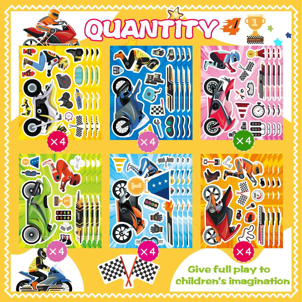 OTAITY 24 Sheets Motorcycle Stickers for Kids – Motocross Craft Set