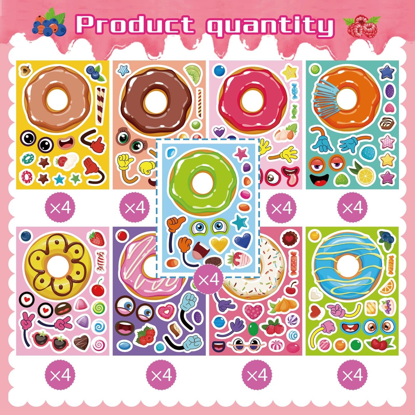 OTAITY 36 Sheets Make a Face Donut Stickers – Mix & Match Dessert Stickers for Kids, DIY Crafts, Classroom Favors