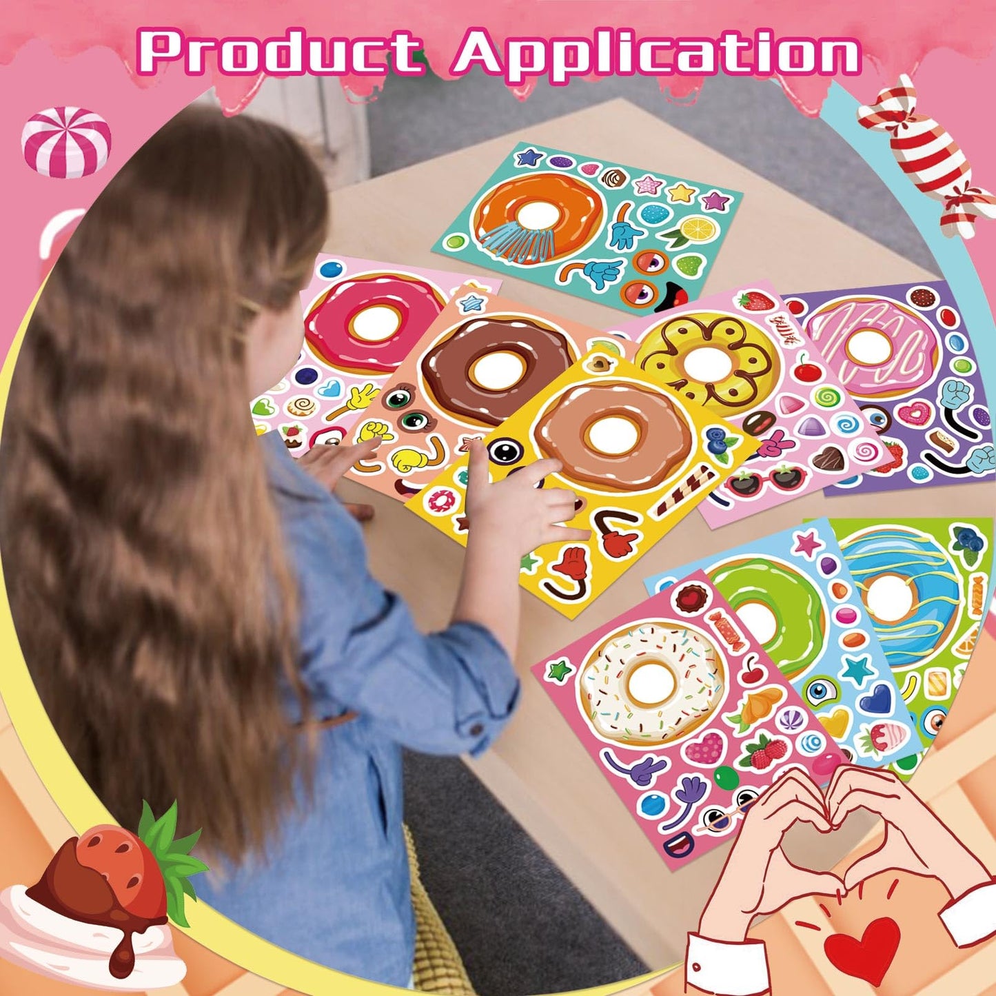 OTAITY 36 Sheets Make a Face Donut Stickers – Mix & Match Dessert Stickers for Kids, DIY Crafts, Classroom Favors