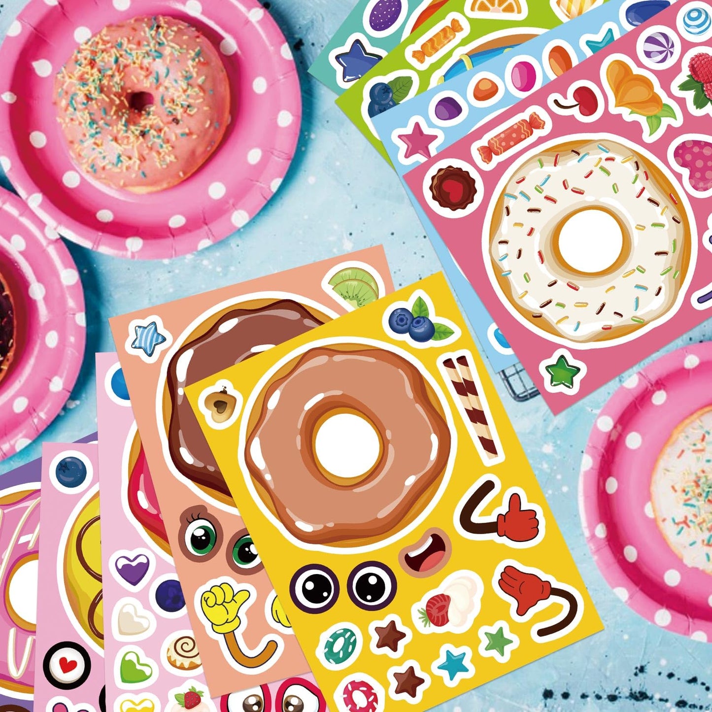 OTAITY 36 Sheets Make a Face Donut Stickers – Mix & Match Dessert Stickers for Kids, DIY Crafts, Classroom Favors