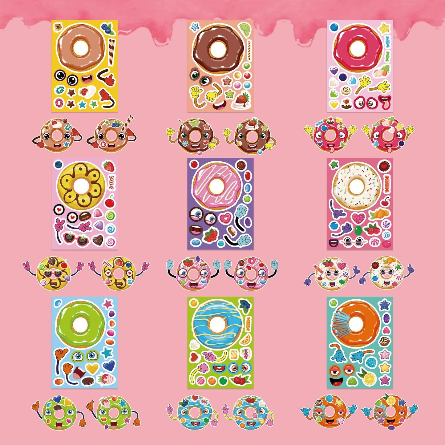 OTAITY 36 Sheets Make a Face Donut Stickers – Mix & Match Dessert Stickers for Kids, DIY Crafts, Classroom Favors