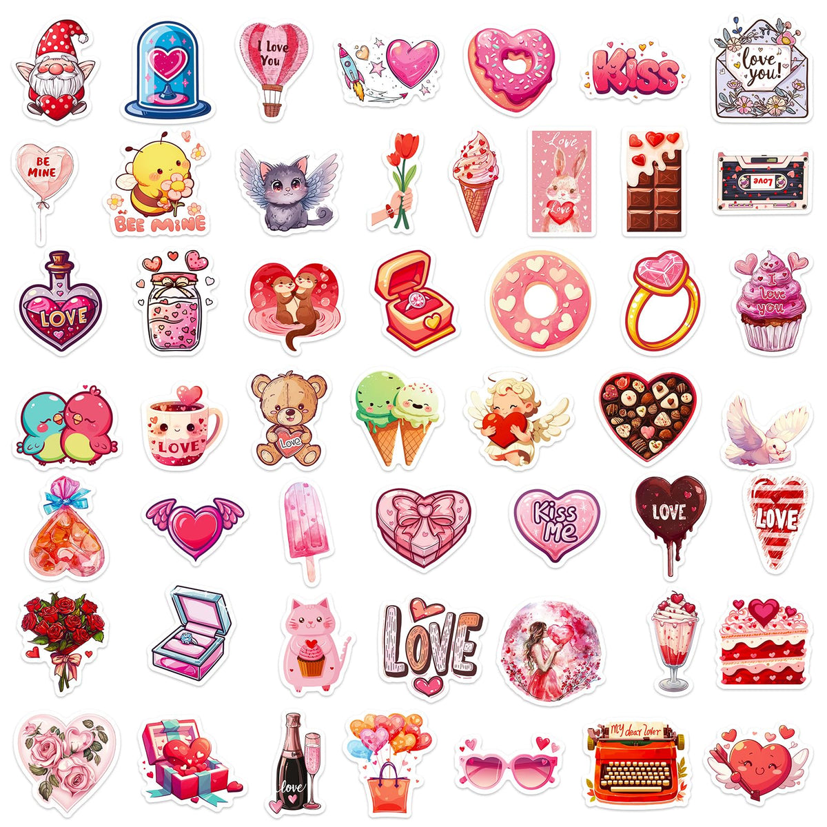 OTAITY 300 Pcs Valentine's Day Stickers - Waterproof Pink Heart Vinyl for Water Bottles, Laptops & Gifts