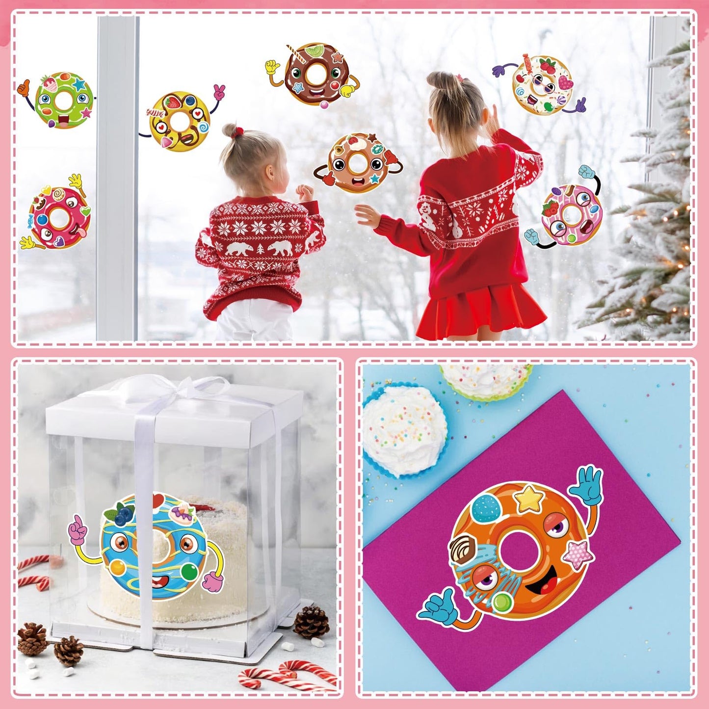 OTAITY 36 Sheets Make a Face Donut Stickers – Mix & Match Dessert Stickers for Kids, DIY Crafts, Classroom Favors