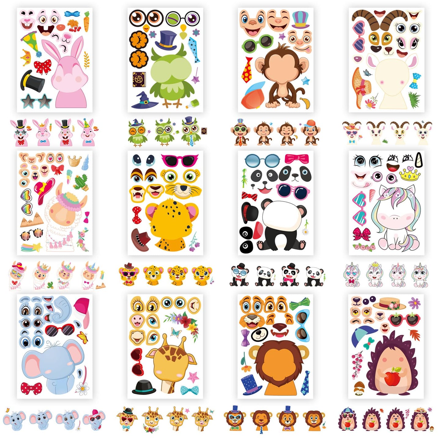 OTAITY 48 PCS Make-a-Face Sticker Sheets – Animal Mix & Match Kids Craft Kit