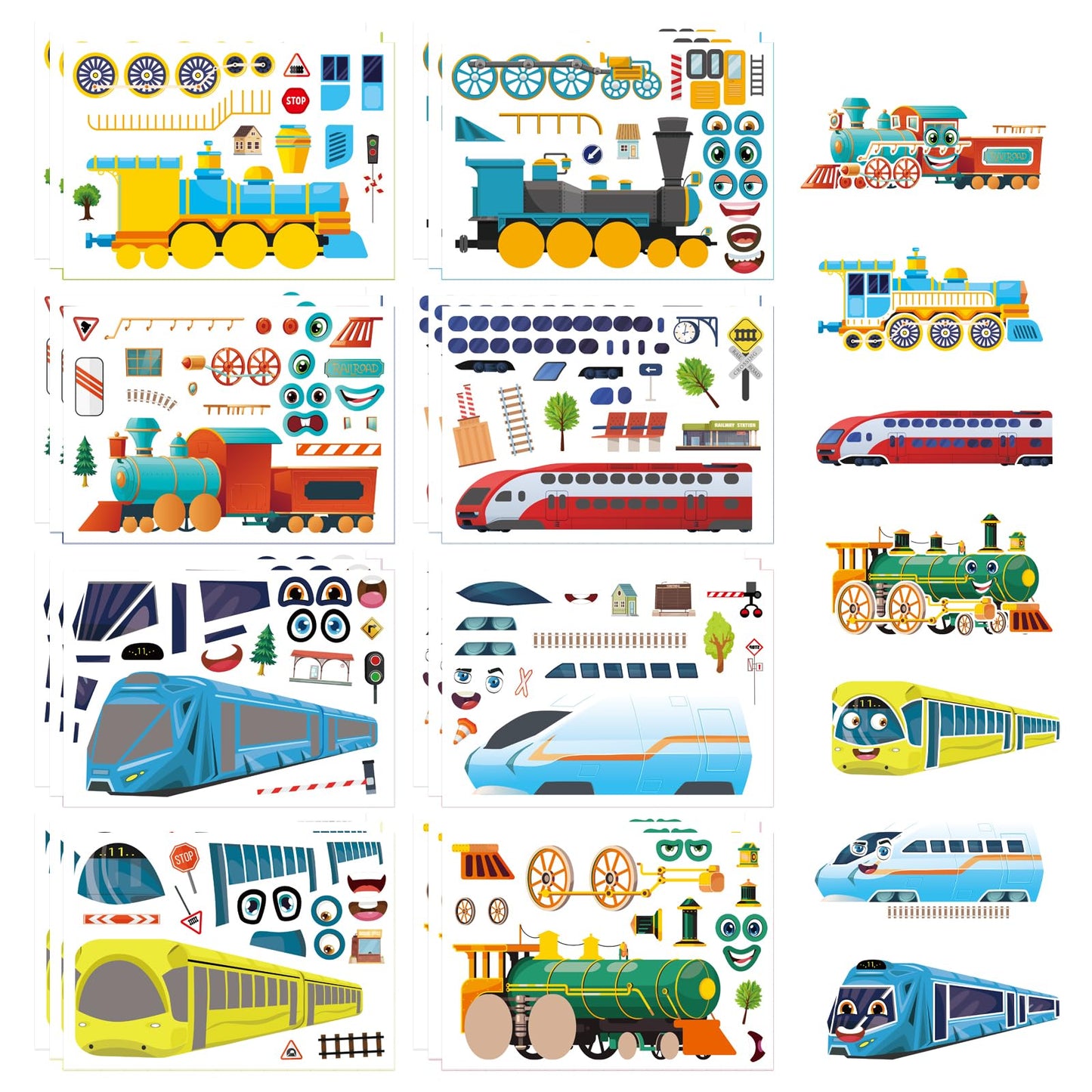 OTAITY 24 Sheets Train Stickers for Kids – Make-A-Face DIY Craft Kit