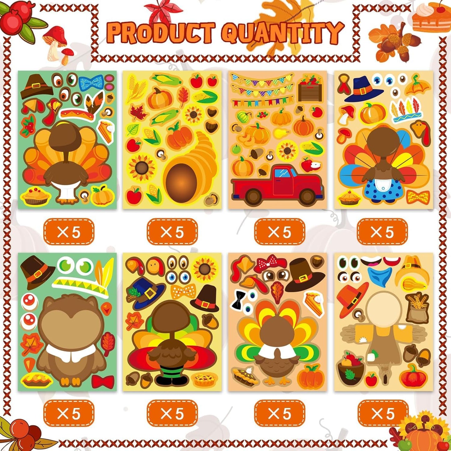OTAITY 40 Sheets Thanksgiving Turkey Stickers for Kids | Create Your Own Turkey Faces