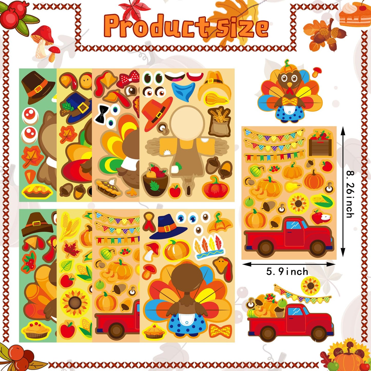 OTAITY 40 Sheets Thanksgiving Turkey Stickers for Kids | Create Your Own Turkey Faces