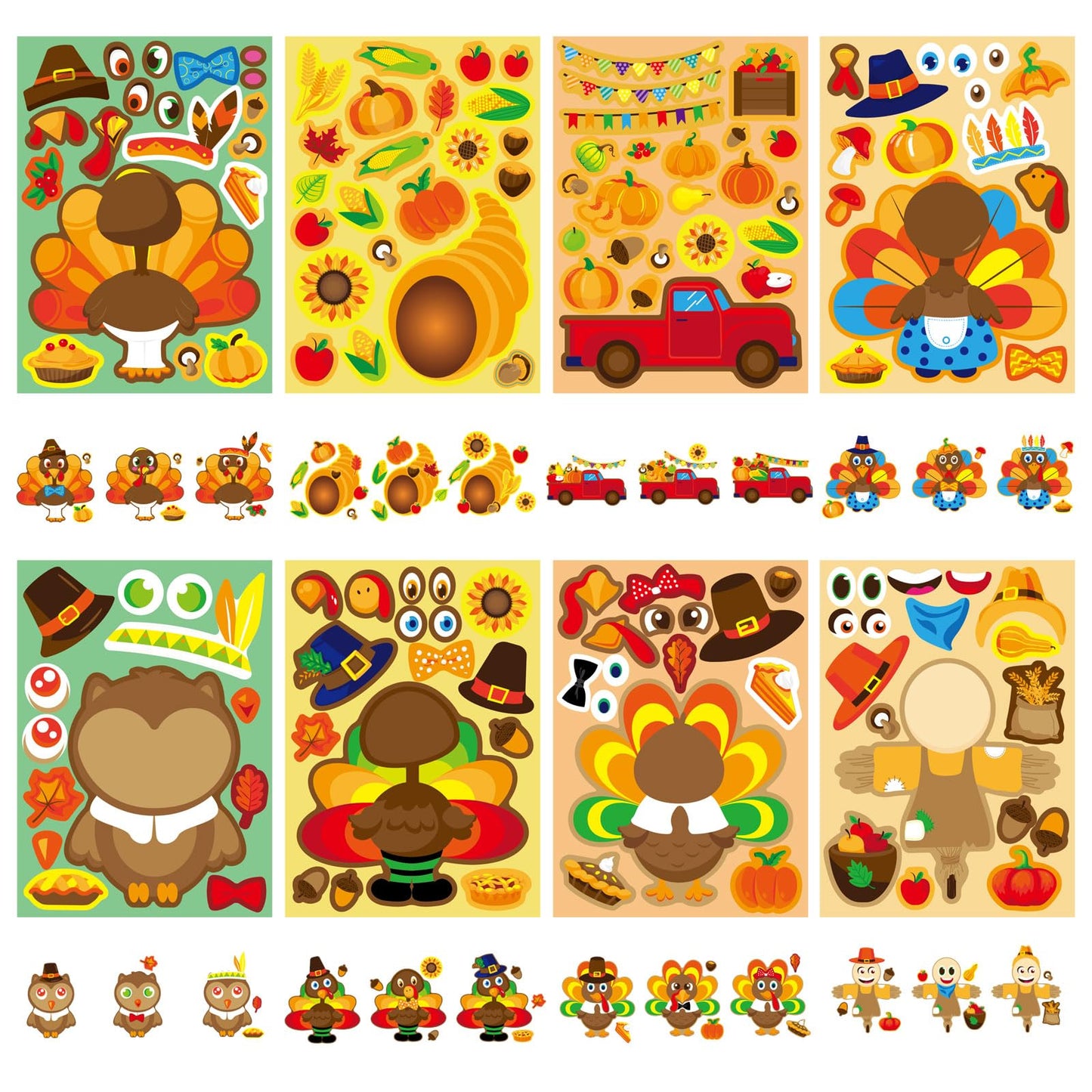 OTAITY 40 Sheets Thanksgiving Turkey Stickers for Kids | Create Your Own Turkey Faces