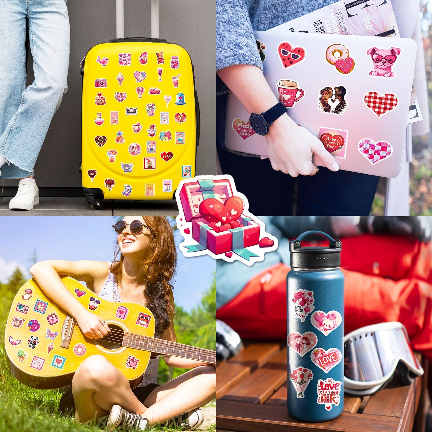 OTAITY 300 Pcs Valentine's Day Stickers - Waterproof Pink Heart Vinyl for Water Bottles, Laptops & Gifts