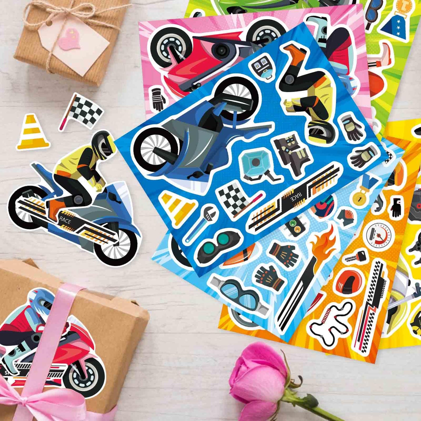 OTAITY 24 Sheets Motorcycle Stickers for Kids – Motocross Craft Set