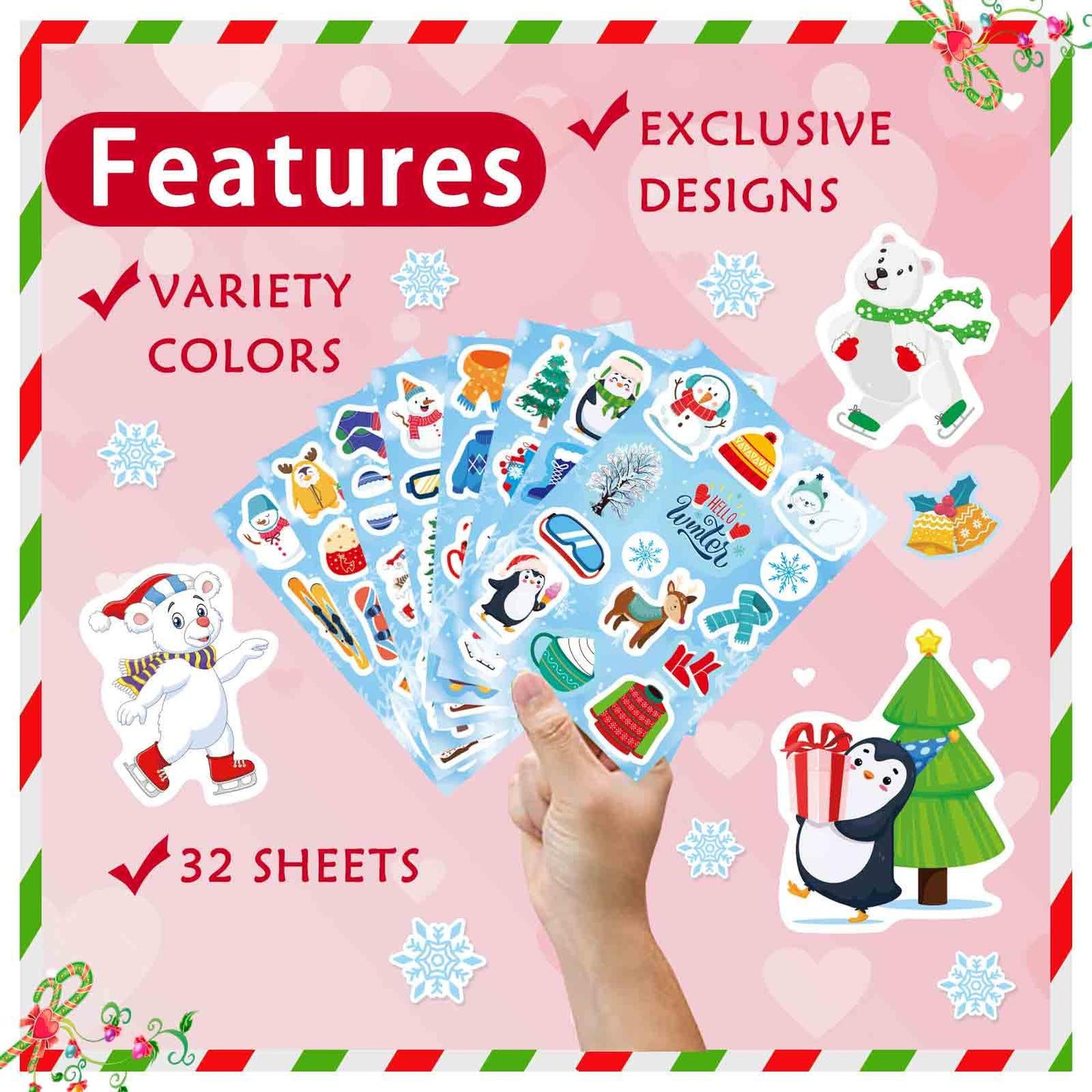 OTAITY 564 PCS Winter Stickers for Kids – Snowman, Penguin & Snowflake Holiday Sticker Set for Envelopes, Cards, Classroom Decor