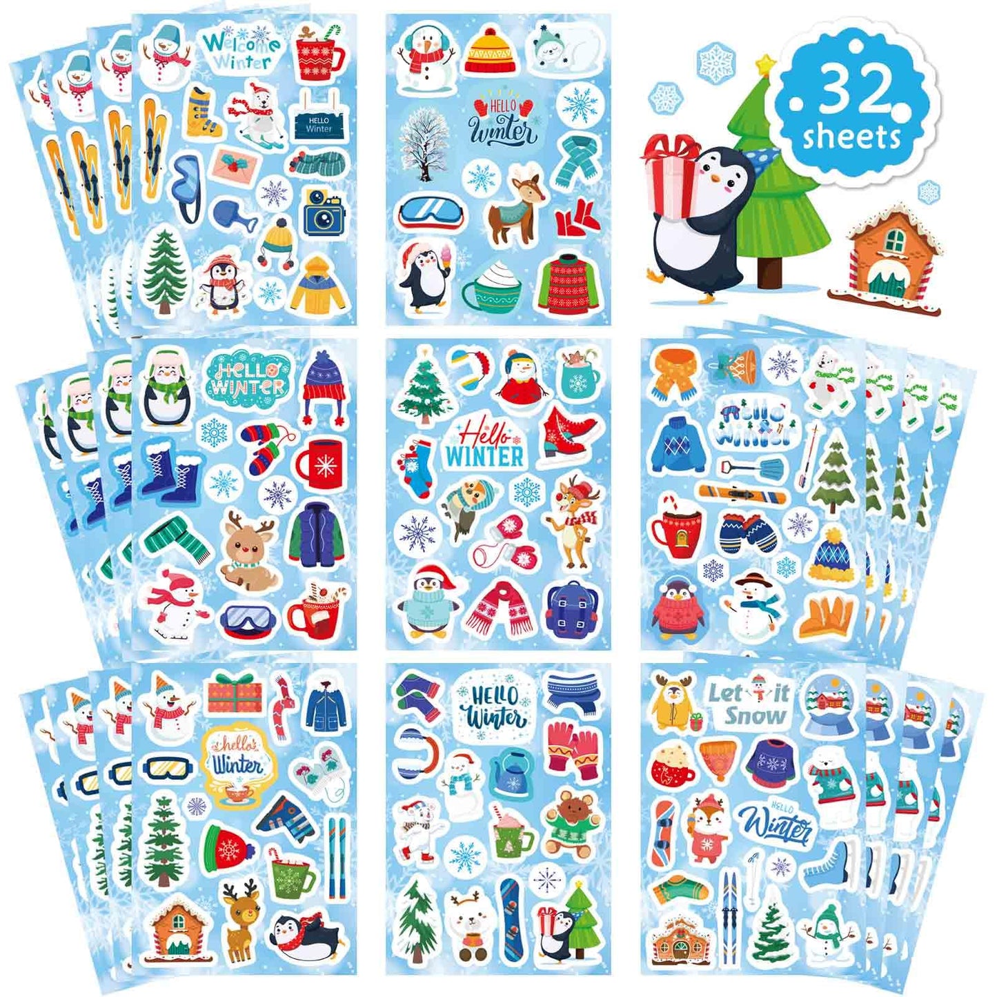 OTAITY 564 PCS Winter Stickers for Kids – Snowman, Penguin & Snowflake Holiday Sticker Set for Envelopes, Cards, Classroom Decor