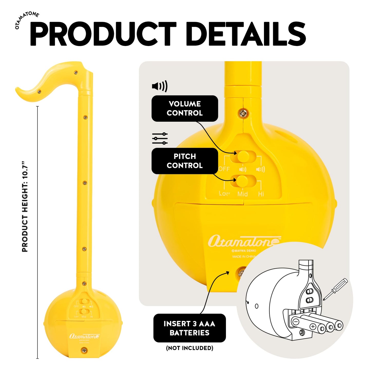 Otamatone Classic Yellow – English Edition | Portable Japanese Electronic Instrument