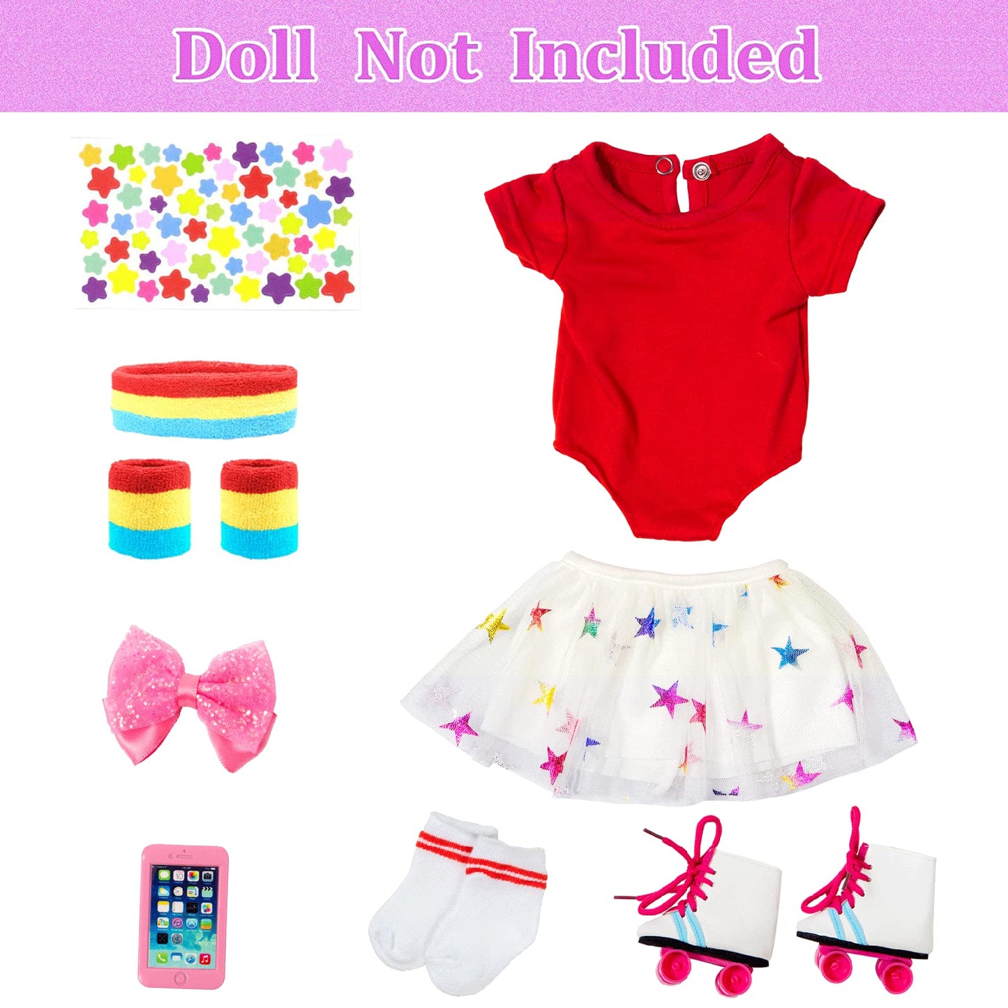 OTMOON 18 Inch Doll Travel Skating Sport Play Set – 7pc Outdoor Accessories (Doll Not Included)
