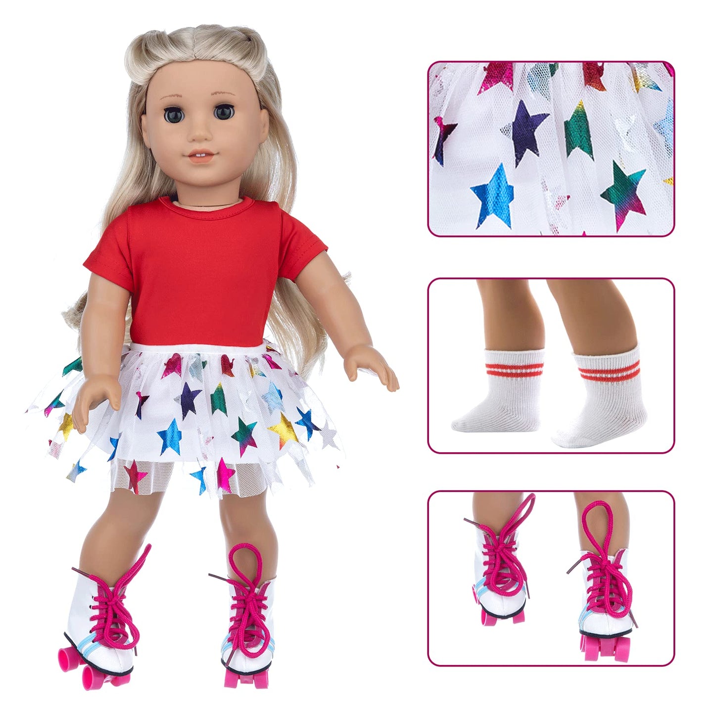 OTMOON 18 Inch Doll Travel Skating Sport Play Set – 7pc Outdoor Accessories (Doll Not Included)
