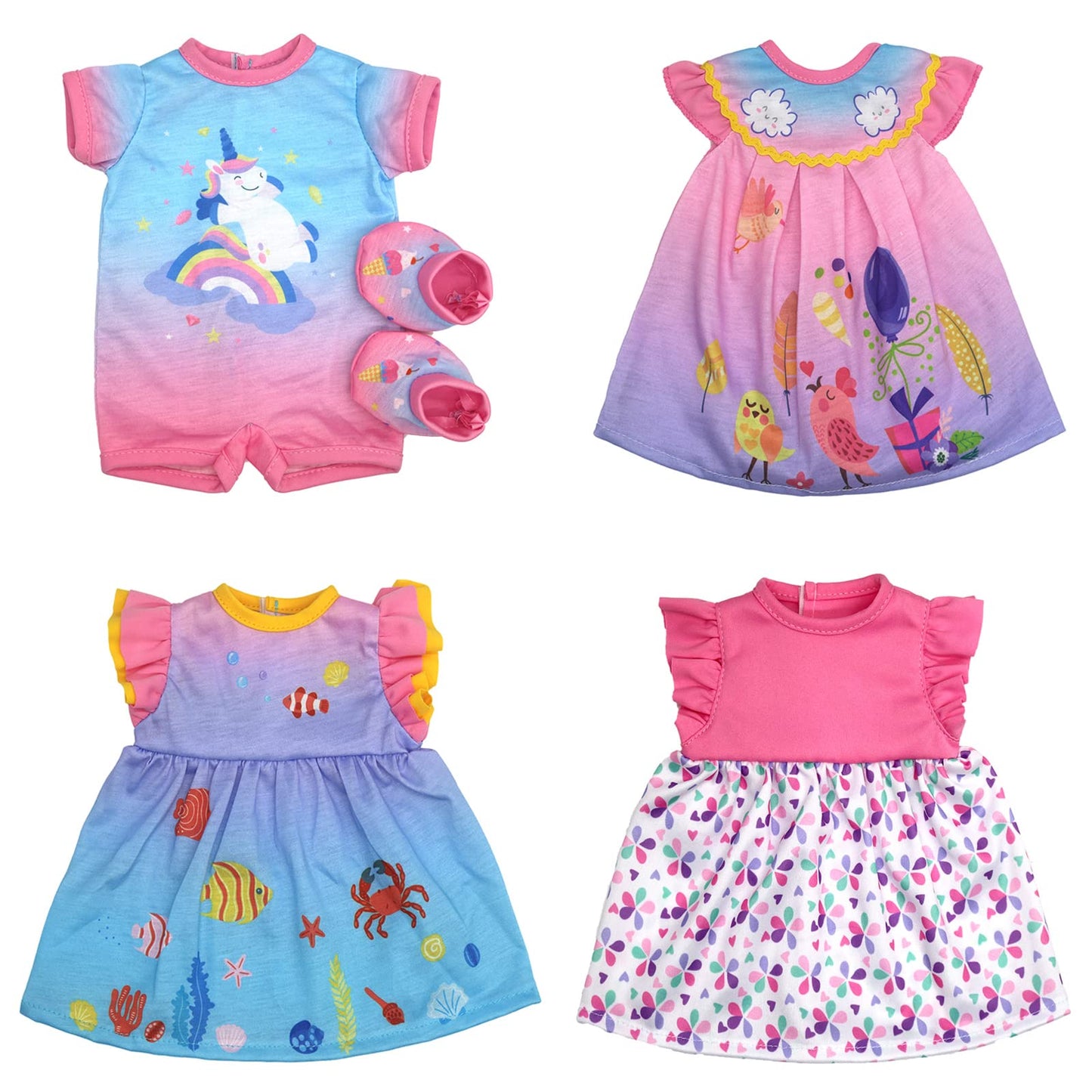 OTMOON 4 Pack Doll Clothes for 13-16 Inch Dolls – Dress Sets