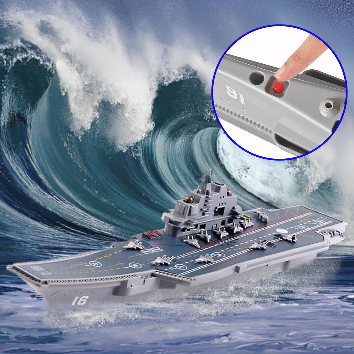 OTONOPI Aircraft Carrier Toy with Lights & Sounds – Pull-Back Warship