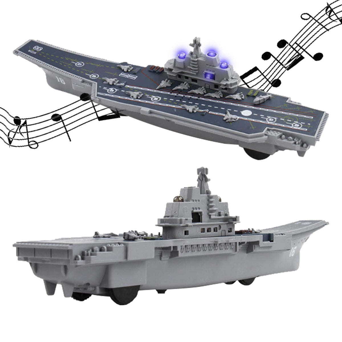 OTONOPI Aircraft Carrier Toy with Lights & Sounds – Pull-Back Warship