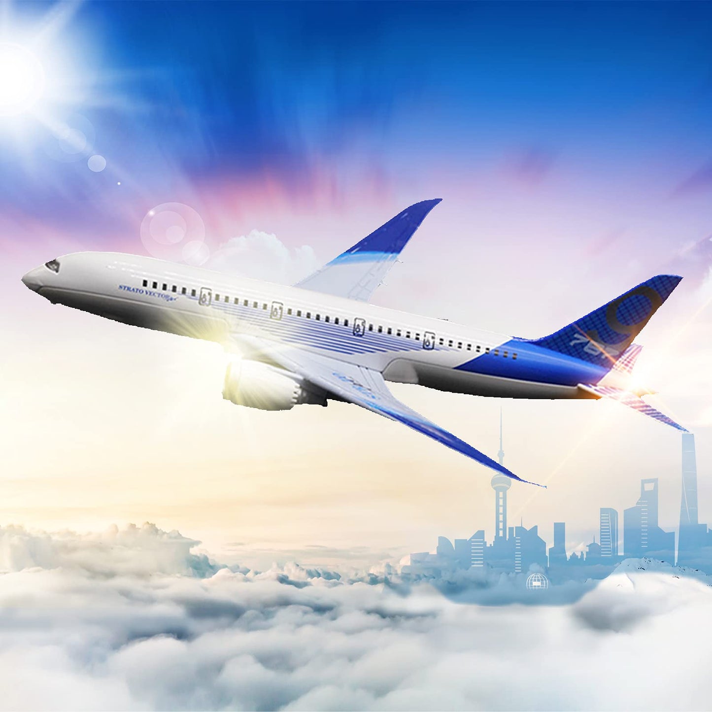 OTONOPI Airplane Toys: Bump‑and‑Go Die‑Cast 787 Blue Model Plane with Lights & Sounds