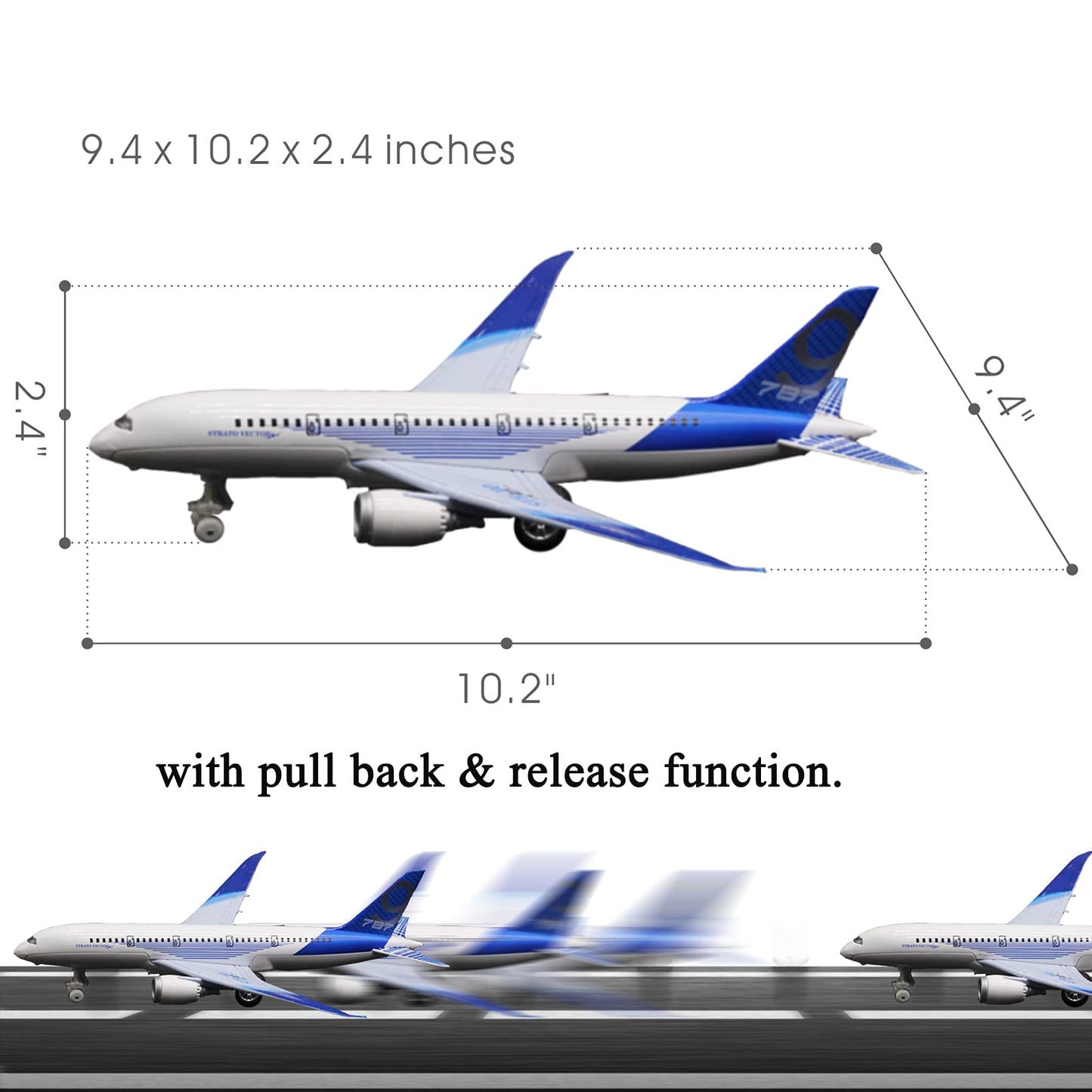 OTONOPI Airplane Toys: Bump‑and‑Go Die‑Cast 787 Blue Model Plane with Lights & Sounds