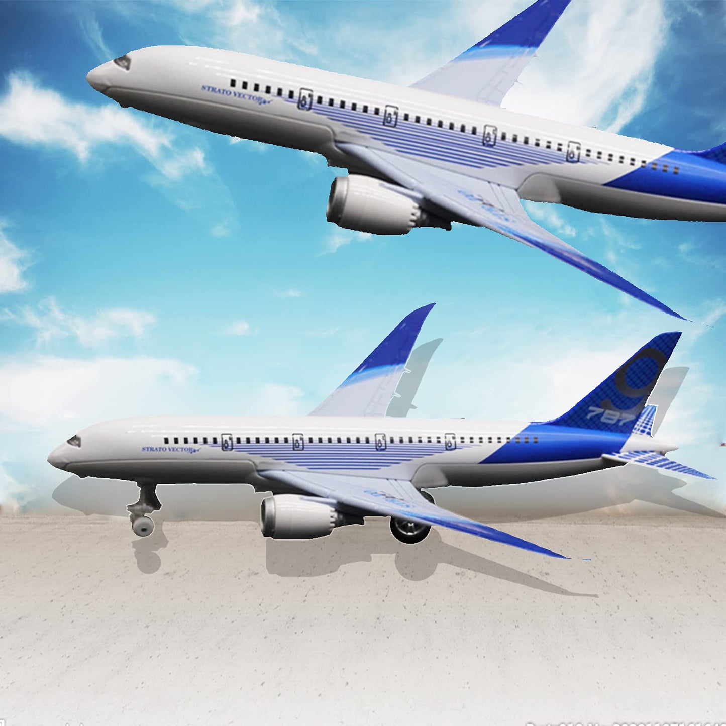 OTONOPI Airplane Toys: Bump‑and‑Go Die‑Cast 787 Blue Model Plane with Lights & Sounds