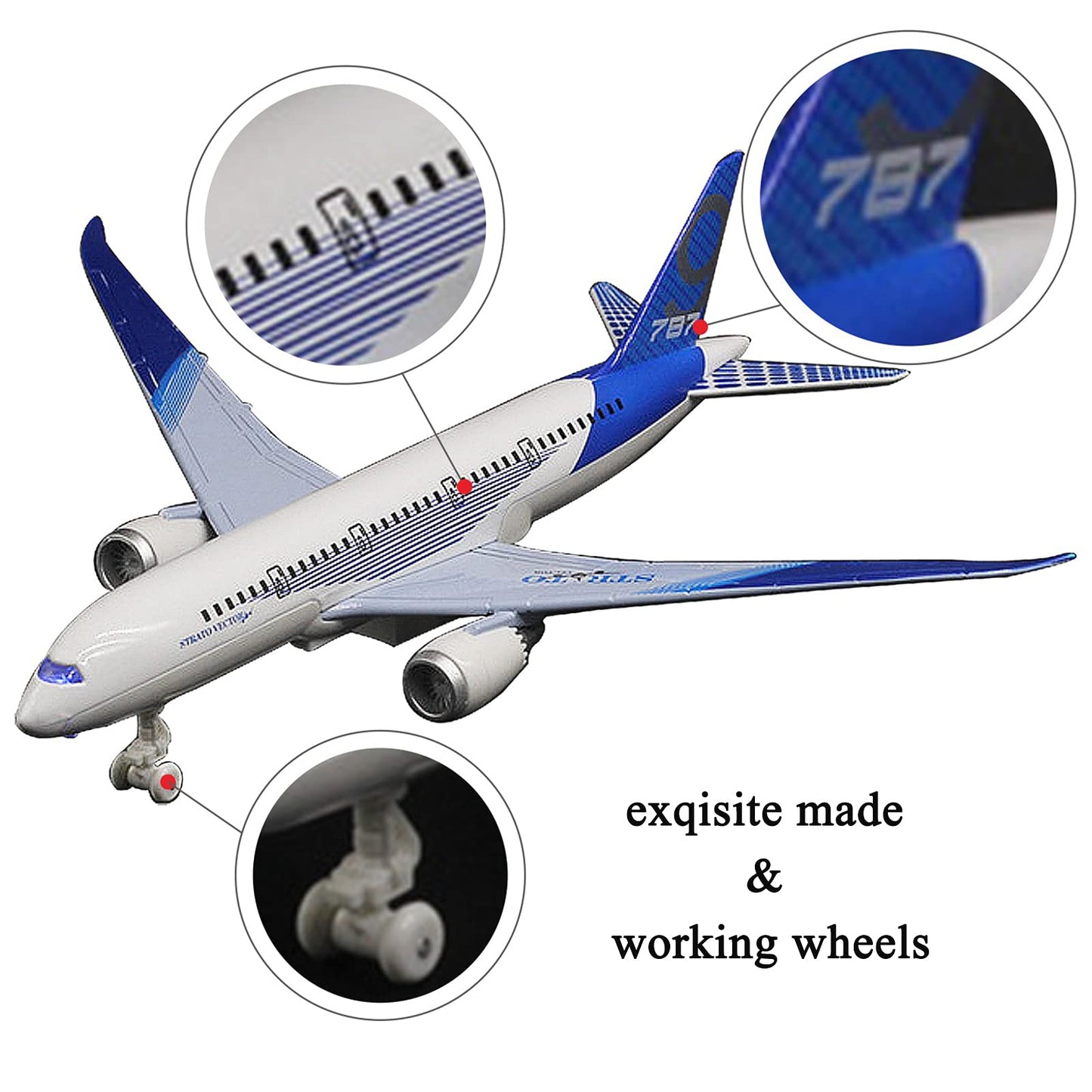 OTONOPI Airplane Toys: Bump‑and‑Go Die‑Cast 787 Blue Model Plane with Lights & Sounds