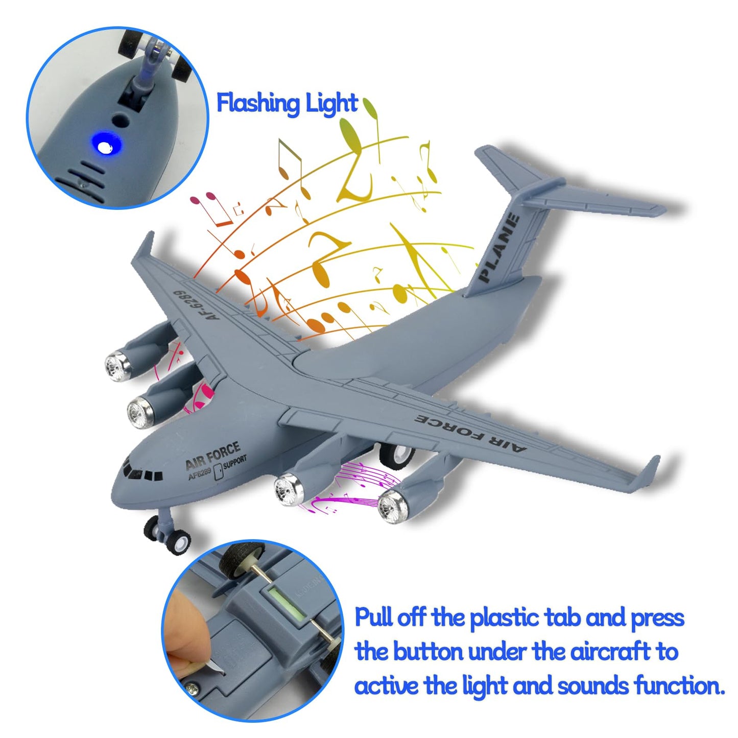 OTONOPI 8.3-Inch Diecast C-17 Plane Toy with Pull-Back, Lights & Sounds – Army Man Pack