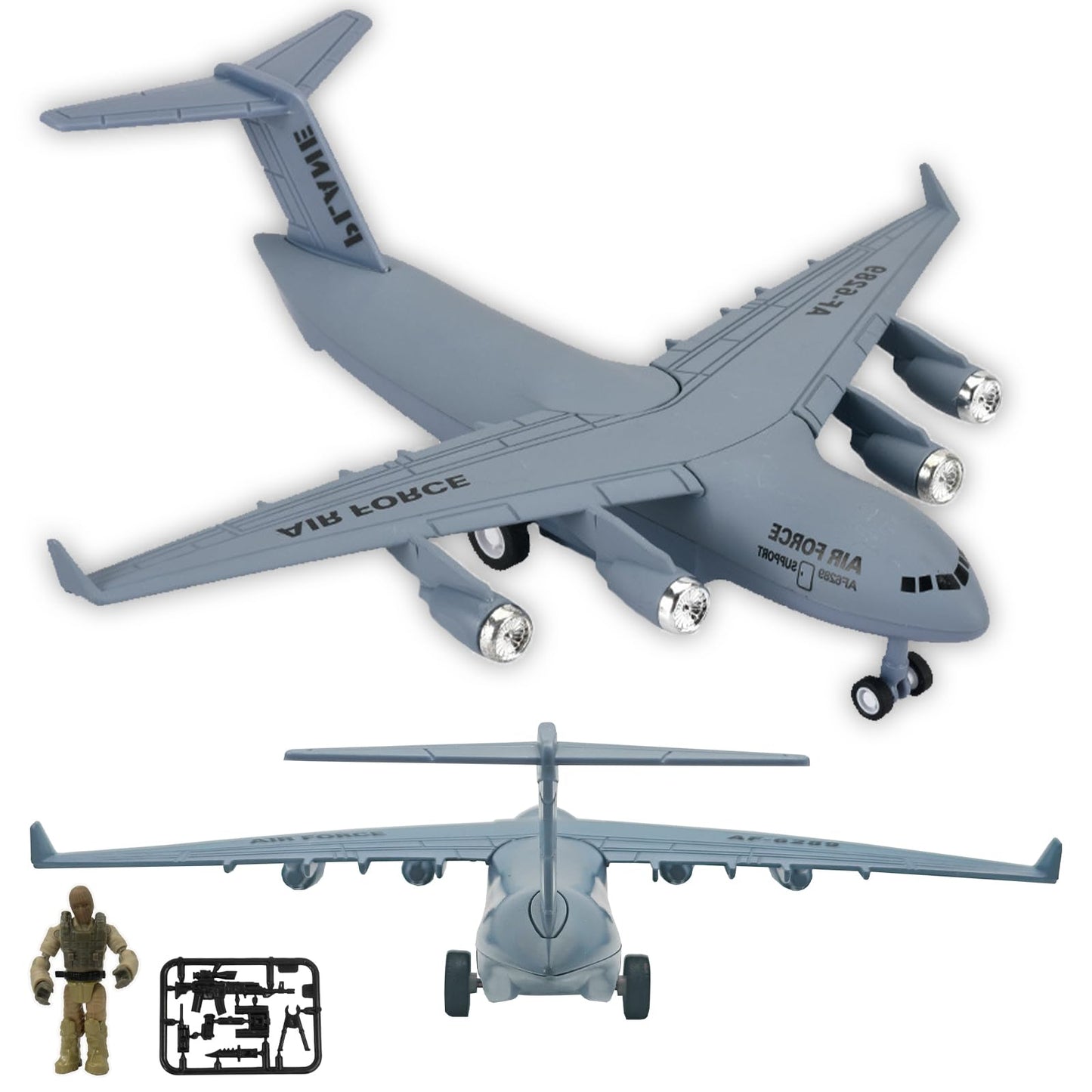 OTONOPI 8.3-Inch Diecast C-17 Plane Toy with Pull-Back, Lights & Sounds – Army Man Pack