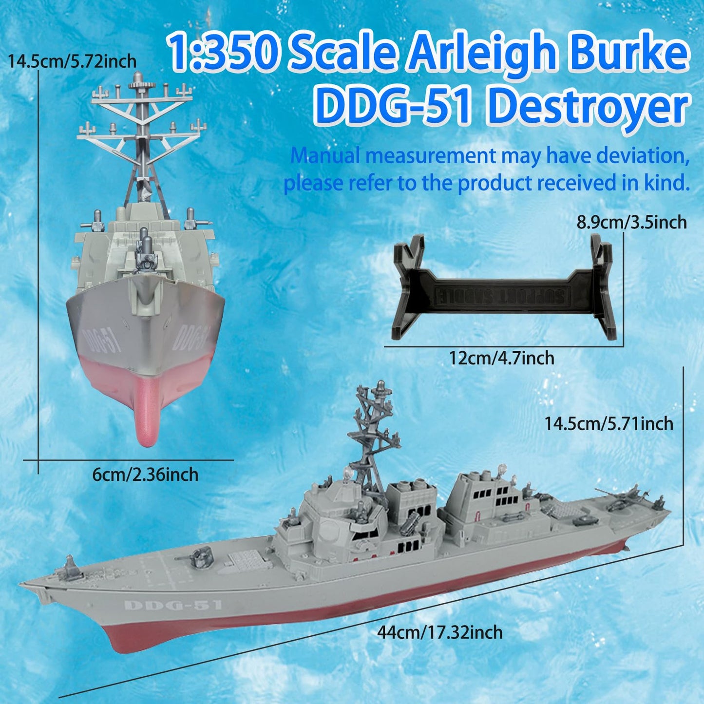 OTONOPI 17 Inch Battleship Toy — 1:350 Scale USS Arleigh Burke DDG 51 Model with Display Stand