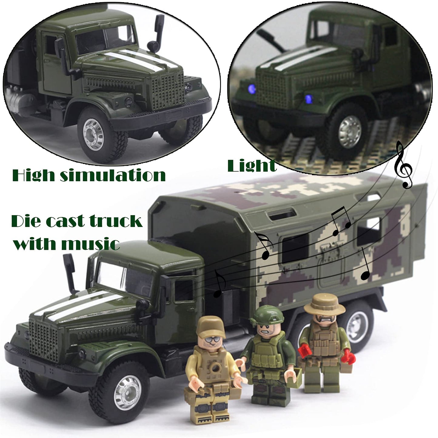 OTONOPI Military Die-Cast Truck — Pull-Back Armored Vehicle with Lights & Sounds for Kids