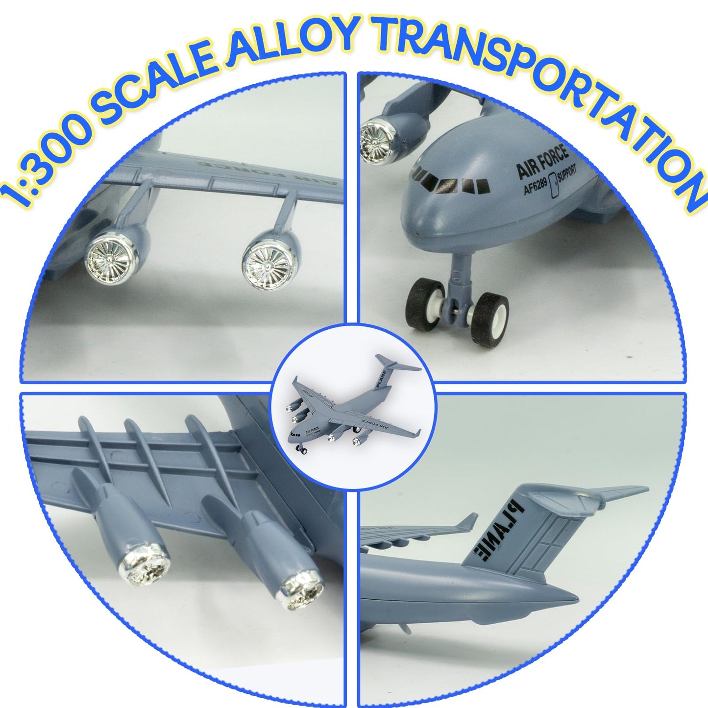 OTONOPI 8.3-Inch Diecast C-17 Plane Toy with Pull-Back, Lights & Sounds – Army Man Pack