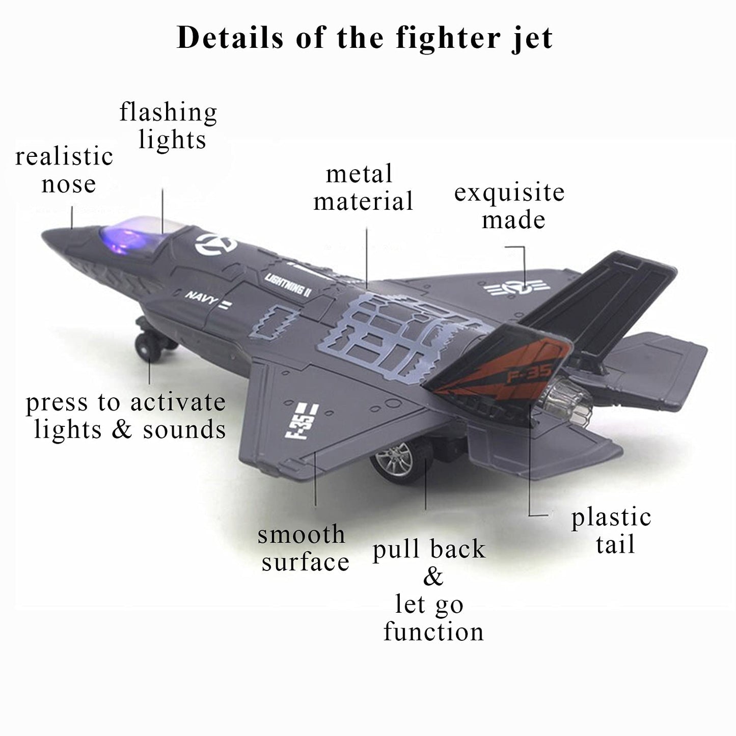 OTONOPI F-35 Fighter Jet Diecast Model – Pull-Back, Lights & Sounds
