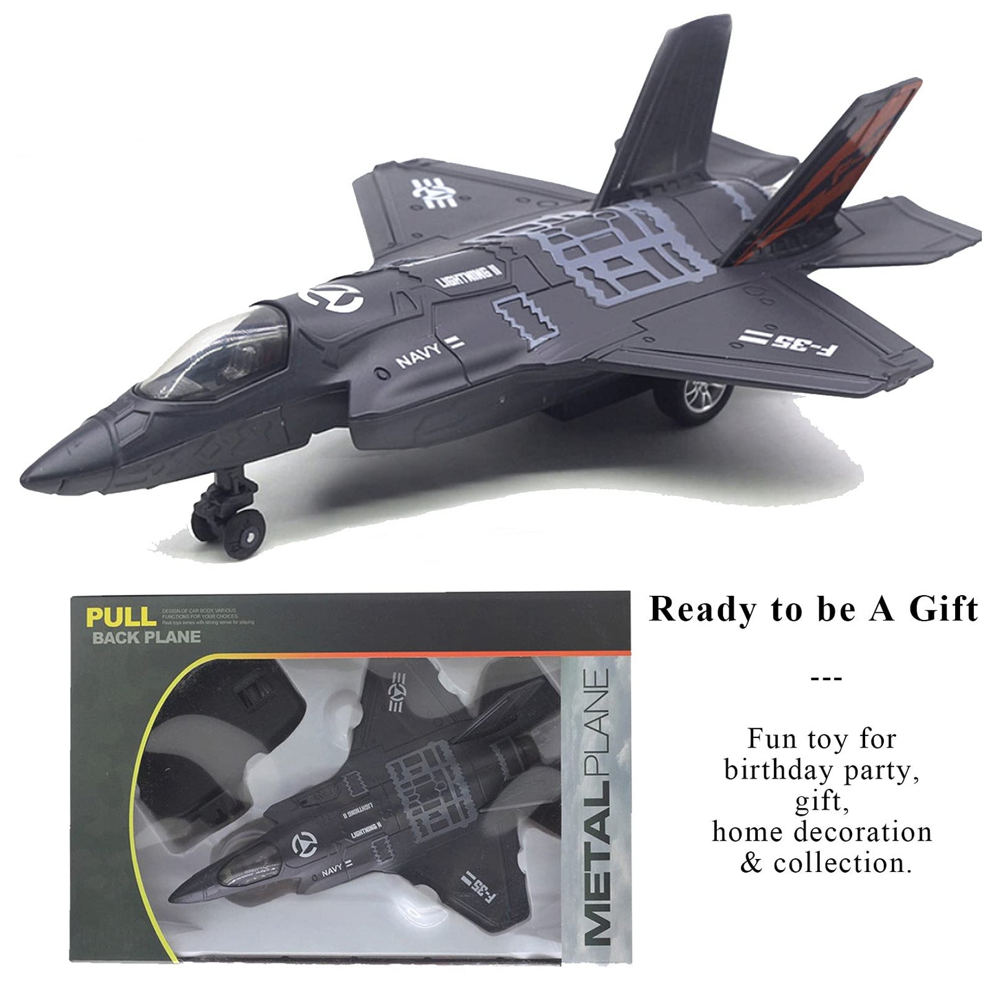 OTONOPI F-35 Fighter Jet Diecast Model – Pull-Back, Lights & Sounds