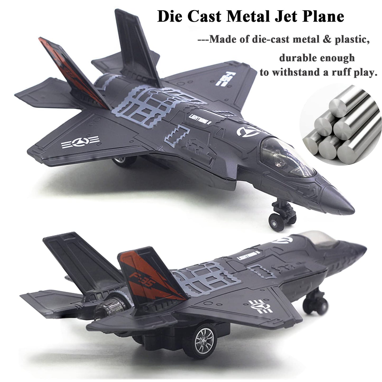 OTONOPI F-35 Fighter Jet Diecast Model – Pull-Back, Lights & Sounds