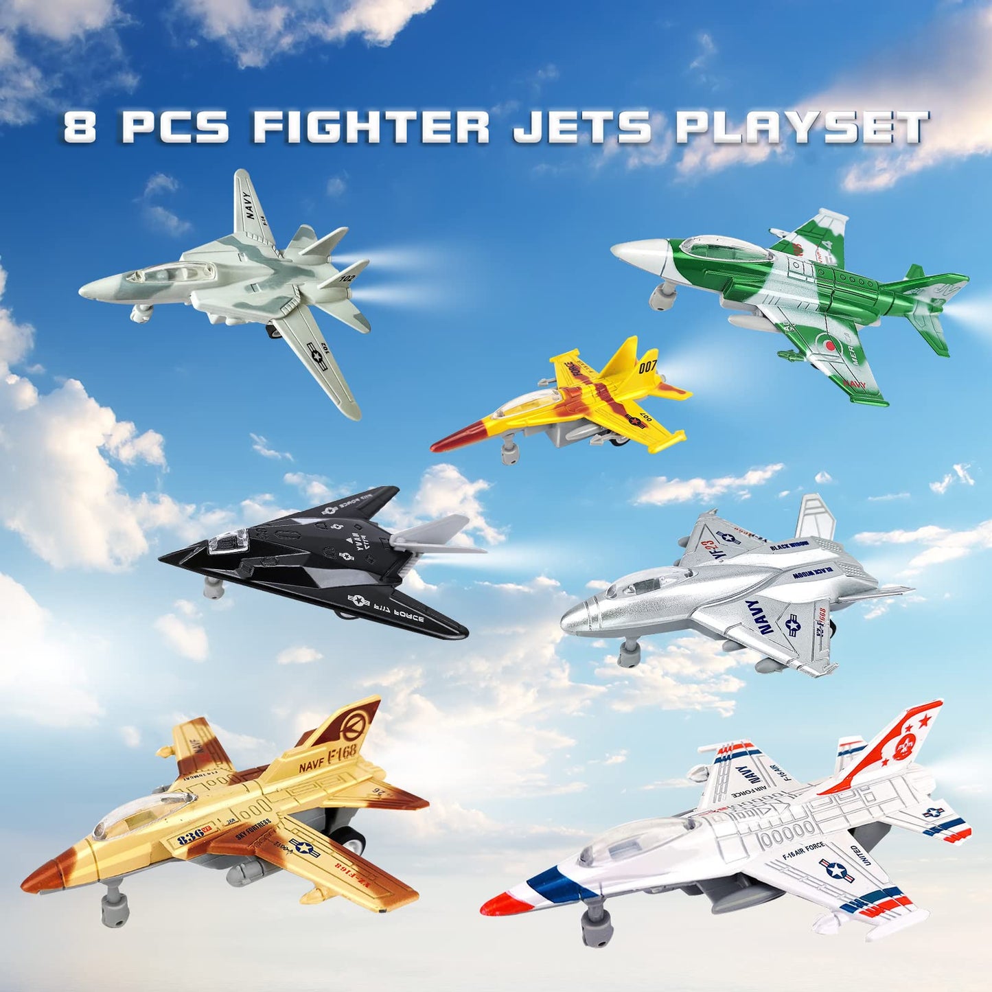 OTONOPI 8-in-1 Fighter Jet Die-Cast Airplane Toy Set with Lights & Sounds