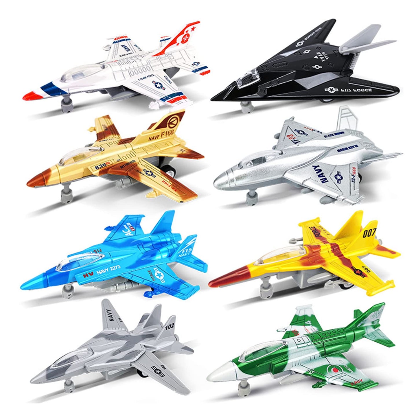OTONOPI 8-in-1 Fighter Jet Die-Cast Airplane Toy Set with Lights & Sounds
