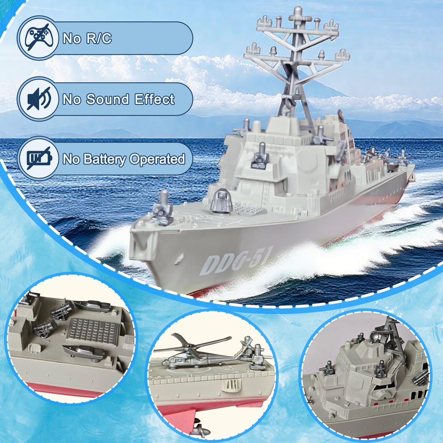 OTONOPI 17 Inch Battleship Toy — 1:350 Scale USS Arleigh Burke DDG 51 Model with Display Stand