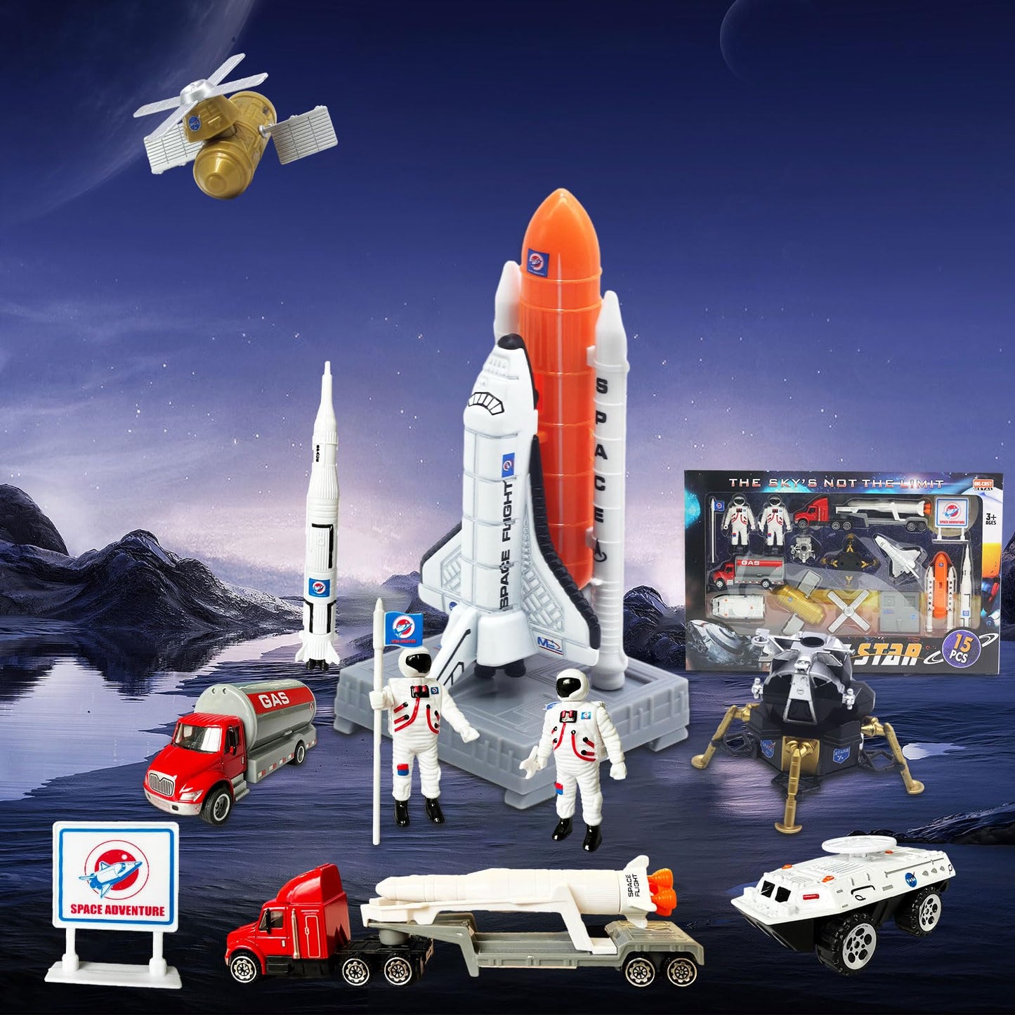 OTONOPI Space Shuttle Rocket Toys – 15-Piece Die-Cast STEM Kit for Kids 3-9