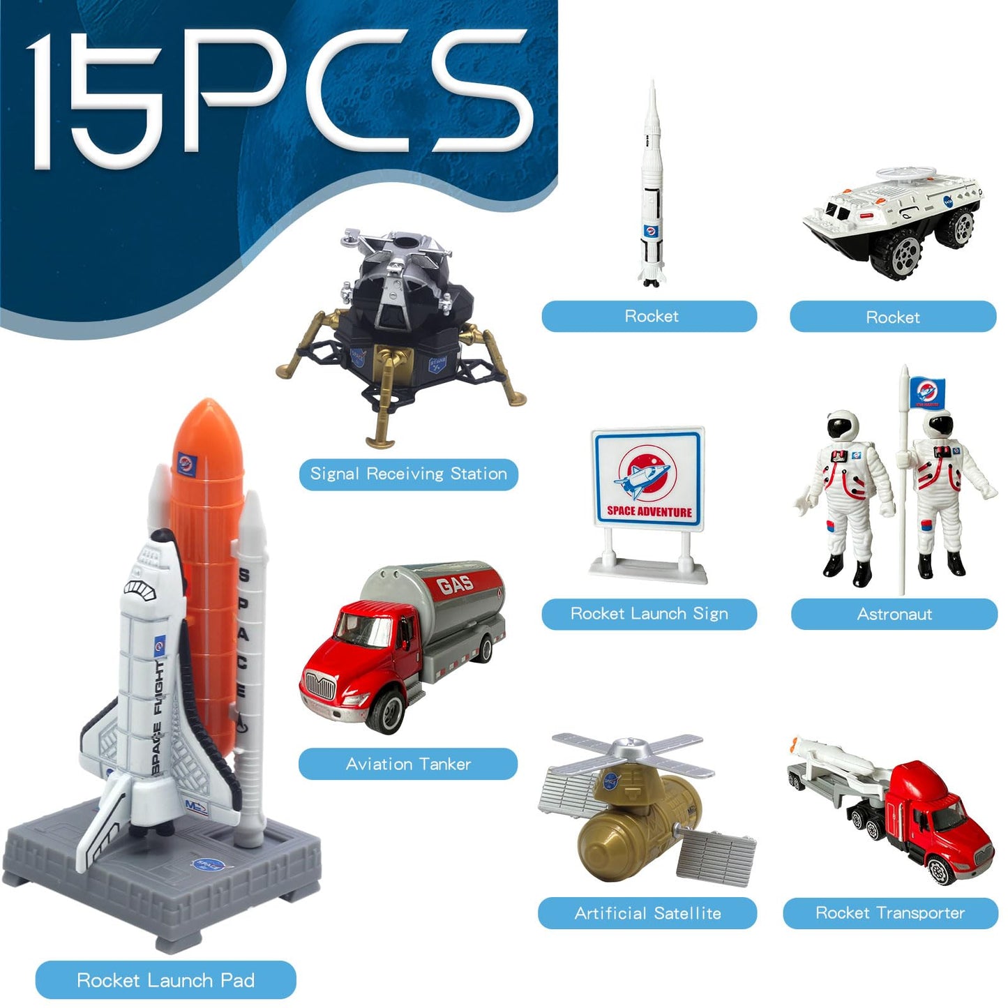 OTONOPI Space Shuttle Rocket Toys – 15-Piece Die-Cast STEM Kit for Kids 3-9