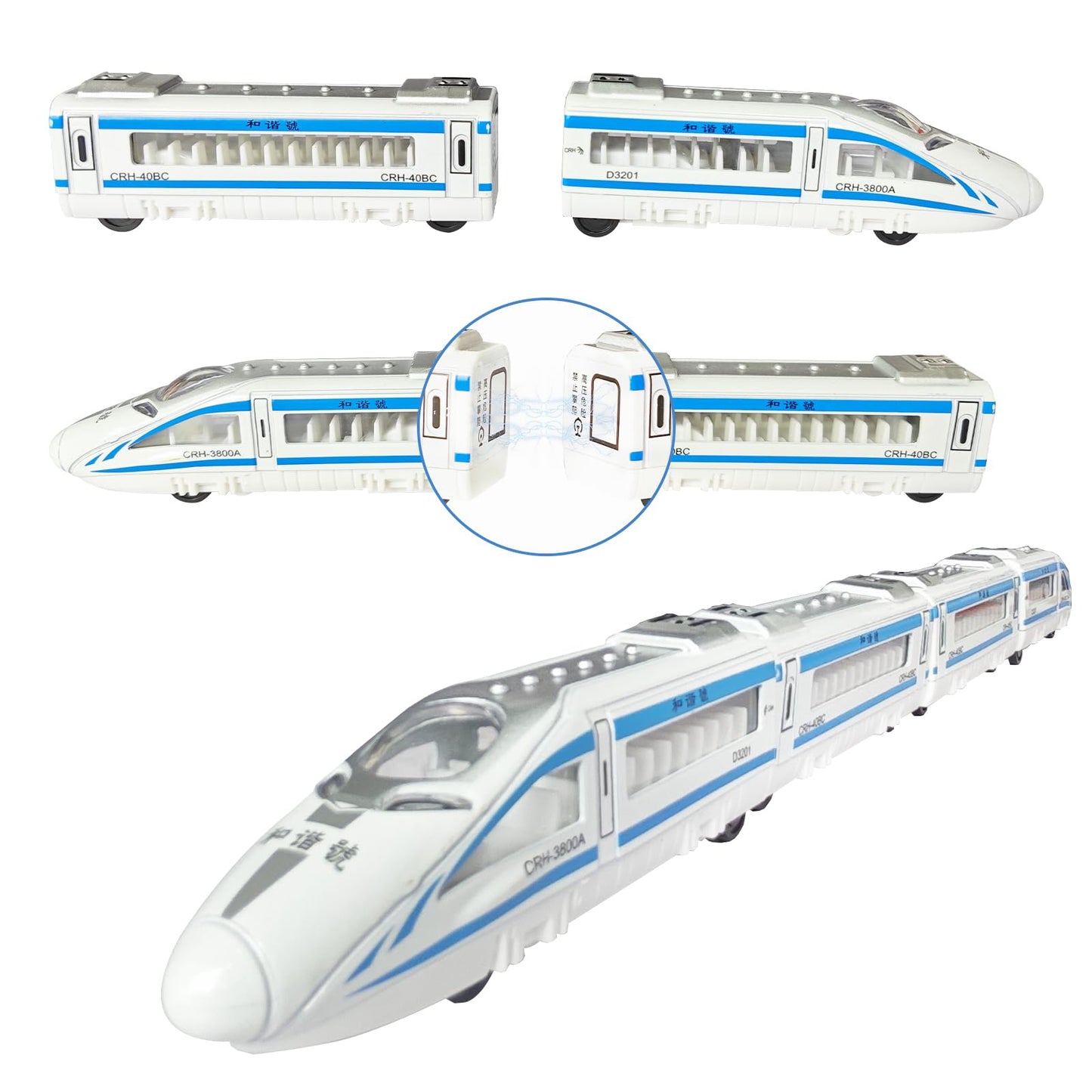 OTONOPI Toy Train Set – Die-Cast Bullet Trains with Magnetic Connectors (4-Pack)