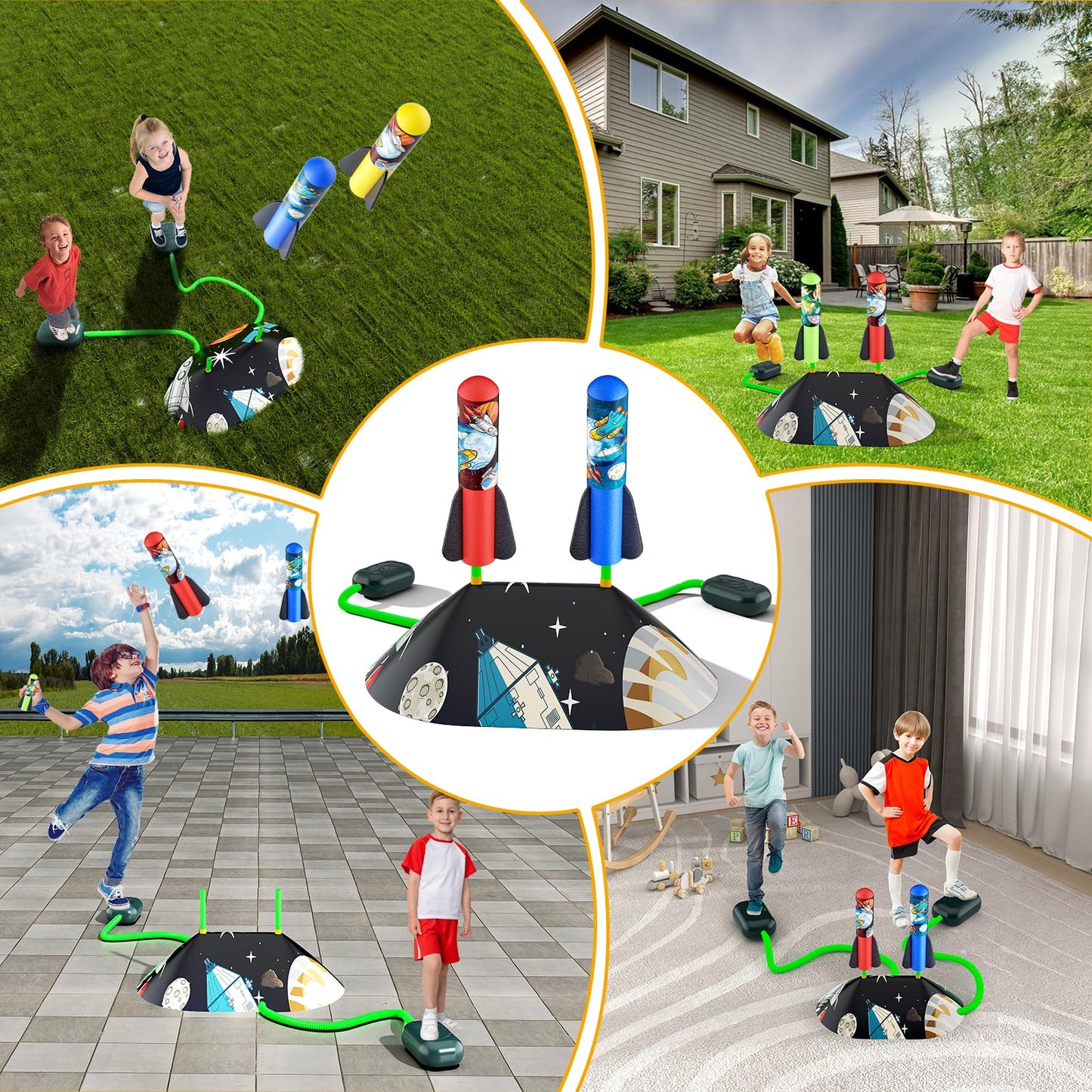Otoseth Multi-Color Rocket Launcher Set for Kids – 10 Foam Rockets, 100 ft Reach