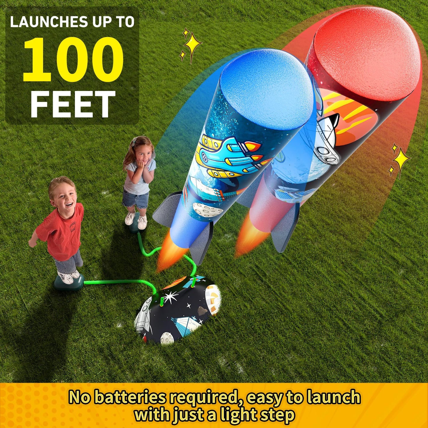 Otoseth Multi-Color Rocket Launcher Set for Kids – 10 Foam Rockets, 100 ft Reach